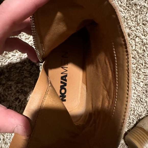 Men’s Tan suede boots with cowboy chain accents - Picture 2 of 4